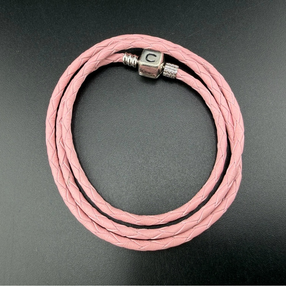 Chamilia Sterling Silver 925 Pink Leather Wrap Charm Bracelet